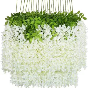 White Artificial Wisteria Hanging Garland Silk Long Hanging Bush Flowers String Home Party Wedding Decor ( 12)