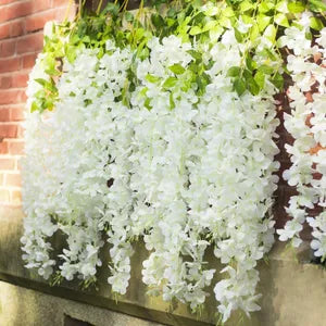 White Artificial Wisteria Hanging Garland Silk Long Hanging Bush Flowers String Home Party Wedding Decor ( 12)