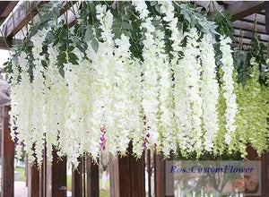 White Artificial Wisteria Hanging Garland Silk Long Hanging Bush Flowers String Home Party Wedding Decor ( 12)