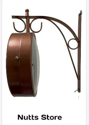 Metal Analog Double Sided Vintage Station Wall Clock (Copper White)