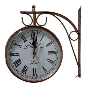 Metal Analog Double Sided Vintage Station Wall Clock (Copper White)