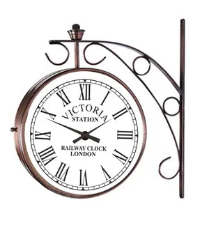 Metal Analog Double Sided Vintage Station Wall Clock (Copper White)