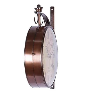 Metal Analog Double Sided Vintage Station Wall Clock (Copper White)