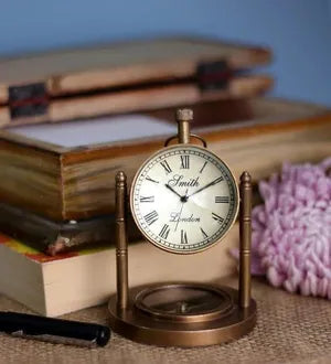 Antique Brass Table Top Clock Desk Clock for Home Study Living Room and Office (2 Inch, Campus )