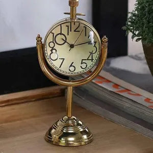 Antique Brass Table Top Clock Desk Clock for Home Study Living Room and Office (2 Inch, Moon Stand )