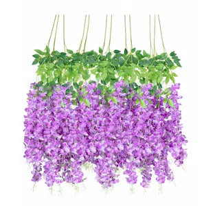 Light Purple Artificial Wisteria Hanging Garland Silk Long Hanging Bush Flowers String Home Party Wedding Decor (Light 12)
