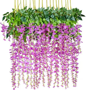 Light Purple Artificial Wisteria Hanging Garland Silk Long Hanging Bush Flowers String Home Party Wedding Decor (Light 12)