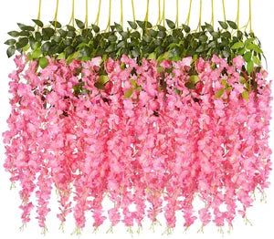 Pink Artificial Wisteria Hanging Garland Silk Long Hanging Bush Flowers String Home Party Wedding Decor ( 12)