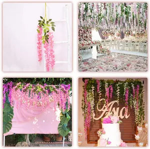 Pink Artificial Wisteria Hanging Garland Silk Long Hanging Bush Flowers String Home Party Wedding Decor ( 12)