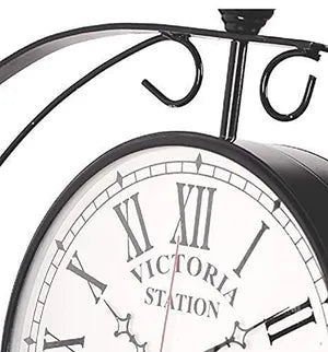 Antique Iron Inch Victoria Station Clock London Vintage Wall Clock Retro Wall Clock Double Sided Wall Clock Antique Clock (White)