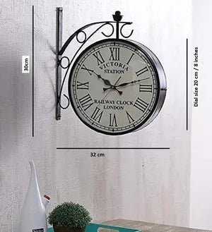 Antique Iron Inch Victoria Station Clock London Vintage Wall Clock Retro Wall Clock Double Sided Wall Clock Antique Clock (White)