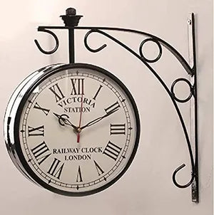 Antique Iron Inch Victoria Station Clock London Vintage Wall Clock Retro Wall Clock Double Sided Wall Clock Antique Clock (White)