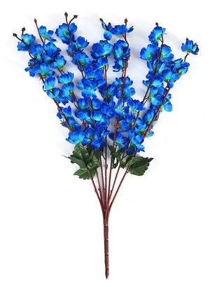 Blue Artificial Flower Bunches Cherry Blossom Flower Bunch for Decoration
