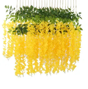 Yellow Artificial Wisteria Hanging Garland Silk Long Hanging Bush Flowers String Home Party Wedding Decor ( 12)