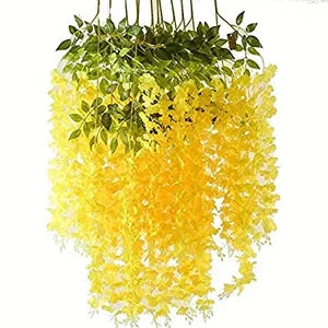 Yellow Artificial Wisteria Hanging Garland Silk Long Hanging Bush Flowers String Home Party Wedding Decor ( 12)