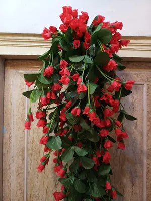 Red Artificial Flowers Hanging Orchid Rose Shaped for Decoration