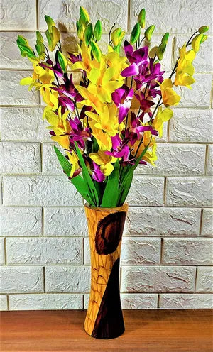 Yellow & Purple Artificial Orchid Flower Bunch Sticks Without Pot ( and ) - 10 pieces