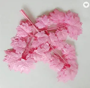 Pink Artificial Gold Maple Leaves Decorative Maple Leaves Fall Leaves for Home Events Decor ( 12 )