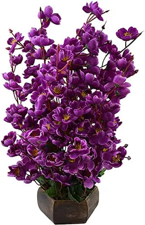 Purple Artificial Cherry Blossom Bonsai Plant with Plastic Pot Bonsai Artificial Plant with Pot (Pack of 1)