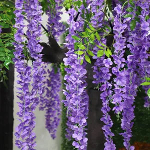 Dark Purple Artificial Wisteria Hanging Garland Silk Long Hanging Bush Flowers String Home Party Wedding Decor (Dark 12)