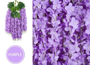 Dark Purple Artificial Wisteria Hanging Garland Silk Long Hanging Bush Flowers String Home Party Wedding Decor (Dark 12)