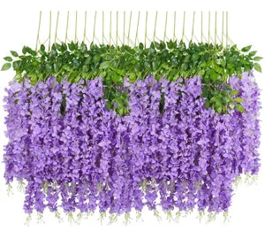 Dark Purple Artificial Wisteria Hanging Garland Silk Long Hanging Bush Flowers String Home Party Wedding Decor (Dark 12)