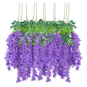 Dark Purple Artificial Wisteria Hanging Garland Silk Long Hanging Bush Flowers String Home Party Wedding Decor (Dark 12)