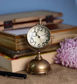 Antique Brass Table Top Clock Desk Clock for Home Study Living Room and Office (2 Inch, Bell Stand )